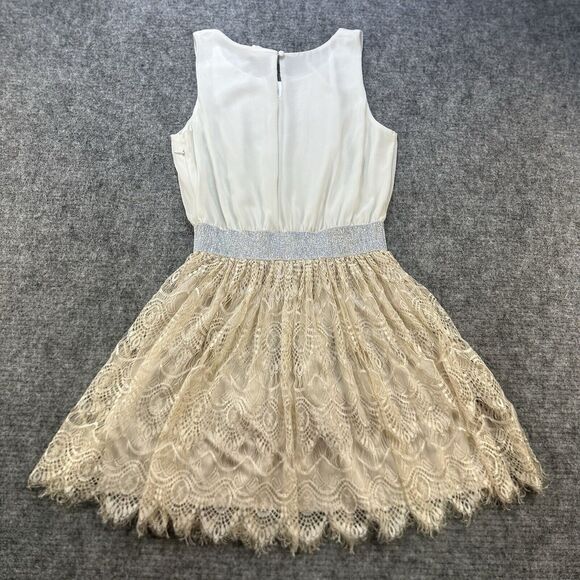 ANTHROPOLOGIE Pins and Needles Dress Women Medium Cream Sparkle Lace Stretch - Picture 9 of 14